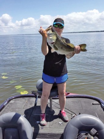 This 9.8 pound largemouth bass was hooked on a Texas rigged plastic worm.