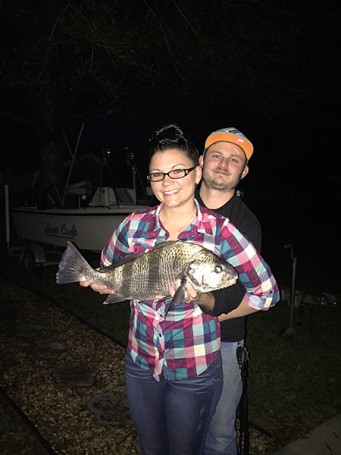 Girlfriends first ever catch. Black drum on a Shinano Stradic with I believe 12lbs braid. East side of Indian River south of the Melbourne causeway. Free lining live shrimp.