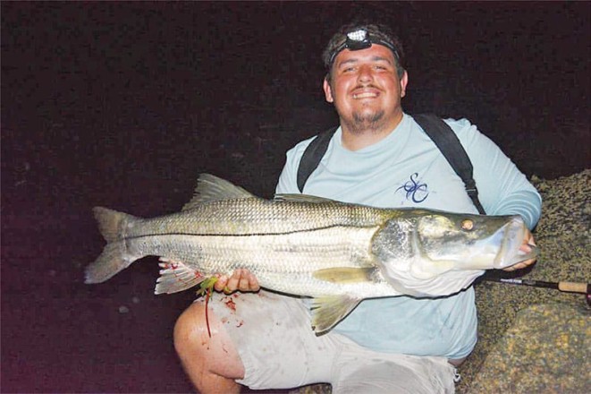 Jeremy Linares caught this 44 inch snook
in Miami on a flair hawk jig.