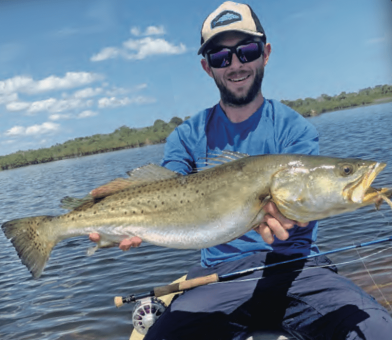 Nicholas Wannick got this 29-inch gator trout on fly poling in the Indian River Lagoon. He said,”I saw this guy cross over a pothole, threw my fly out in front of him and he turned and hit it like a ton of bricks and immediately started some of the gnarliest head shakes I’ve seen!”