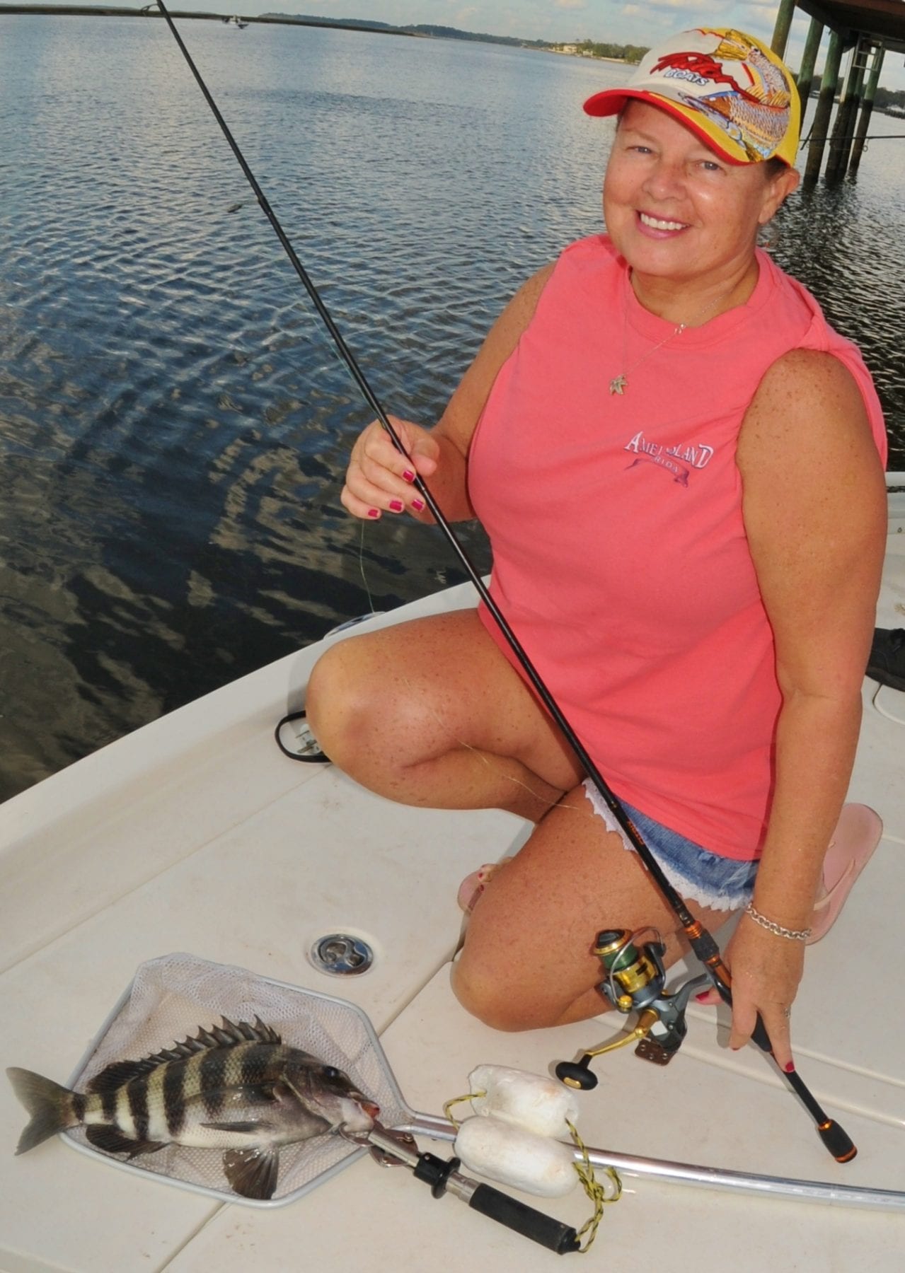 Girl Fishing SW Florida catches Redfish, Sheepshead and Black Drum