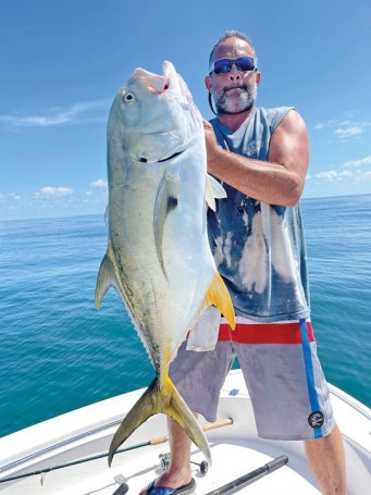 Tommy Miano hooked this 29-pound jack 14 miles off Cape Canaveral in 70 feet of water on light tackle with a 1-1/4 oz. buck tail and a live shrimp.