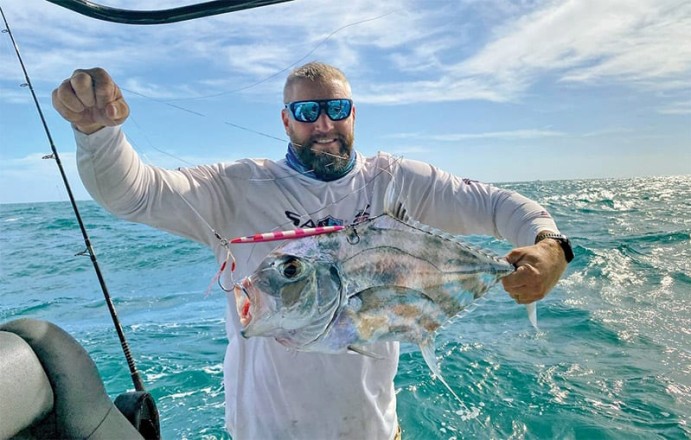 Shaun Roles with a catch and release African pompano on the slow pitch.