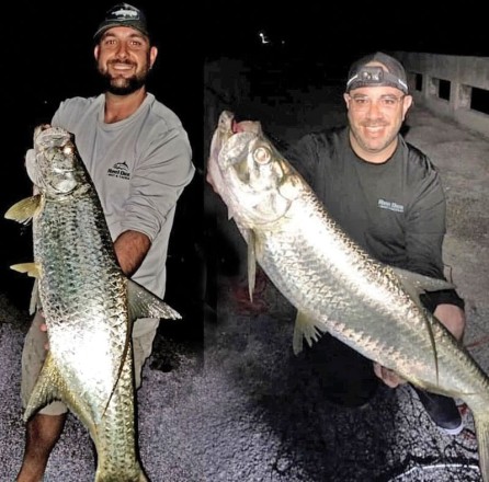 Jay Spalding and Mike Lipski with twin tarpon caught in Fort Lauderdale.