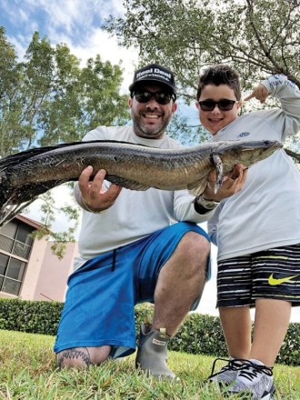 Adam Lipski, VP of Sales at Reel Deal Bait & Tackle, slayed this snakehead while fishing with his dad