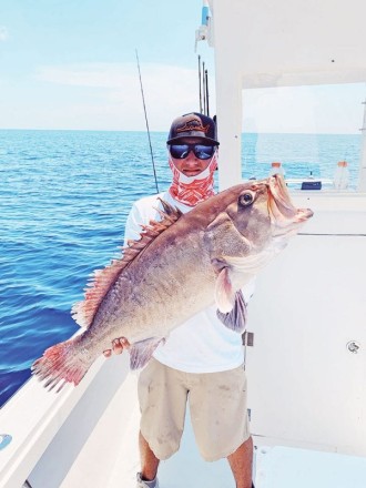 Capt. TJ Ralph of Flatline Sportfishing teamed up with Capt. Vinny Sacks of YB Normal Sportfishing and bagged a stud snowy grouper.