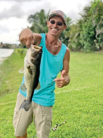 Richard Clavette with a solid backyard largemouth bass