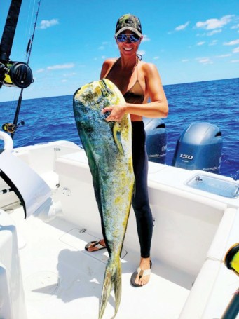 Jennifer Hodge  hauled in this monsterous mahi  fishing about 50 miles east of the Brevard coastline.