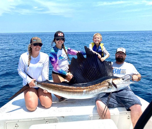 Kaytlyn, Katelin, Brantley and Ronnie hooked this nice 80-90 lb. sailfish out of Sebastian in 400ft. of water.