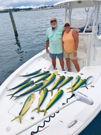 Capt. Scott Fitzgerald, Madfish Charters, is putting clients on some epic mahi action!