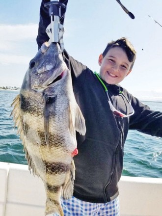 Evan Mixon did a great  job carefully pulling this monster sheepshead up to the Adrenaline boat on light spinning gear.