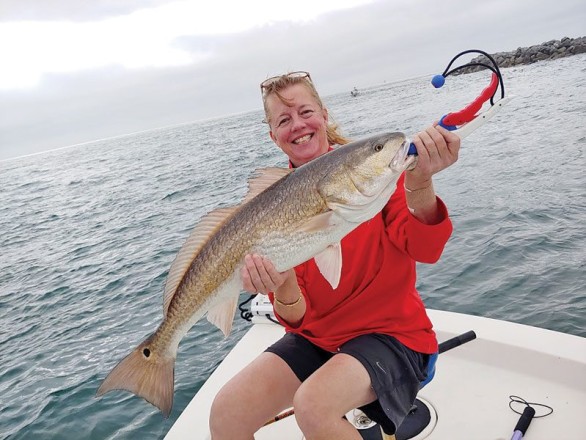 Joan traveled all the way up from Tampa to catch and release this bull red aboard the C-note boat.