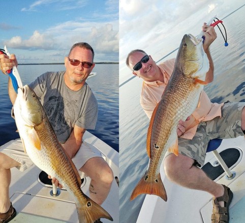 Joe & Lance catching bull reds on light tackle aboard the C-note boat.