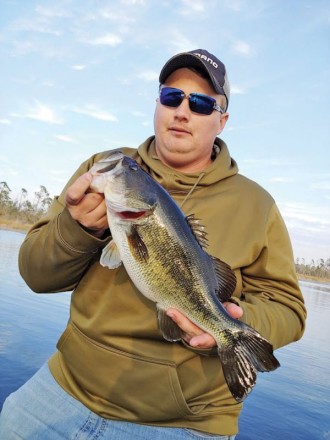 Sam caught this fine Deerpoint Lake bass swimming a Gambler Burner worm in the pads.