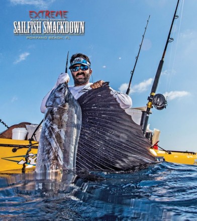 Benny Scoca holding one of the four sailfish he caught