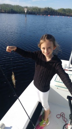 Picture of 7 year old Stephanie Wayne with a nice bluegill caught on Lake Washington during her Daddy Daughter Date with father Steve Wayne.