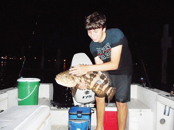 Jesse Martin of Grant, Florida with his FULL MOON catch, a 30” Gag Grouper caught on live bait fishing the Indian River Lagoon down in Sebastian.