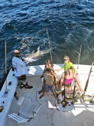 Mindy and Kids with a Monster Lemon Shark