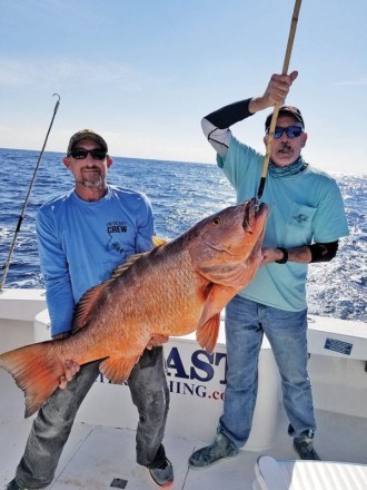 Hunter LaFever and Capt. Jamie Baker caught this 87lb cubera snapper off Haulover on a live bonito.