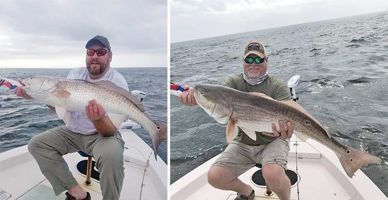 Scott King and Jon Mihalic from AL smashing bull reds aboard the C-note boat.