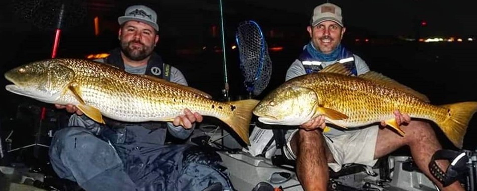 Brandon Barton and Benton Parrott doubled up with a couple of nighttime bull reds.