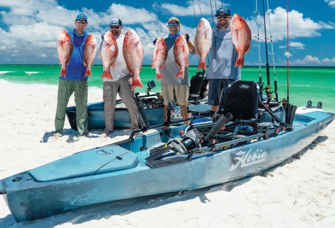 Benton Parrot and fellow kayakers doing a photo shoot with Hobie’s New 360° drive.