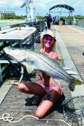 Shyanne Benavidez caught this 42” snook on a live sand perch at the Lake Worth Pier.