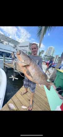 A monster cubera caught with Fishing Headquarters.