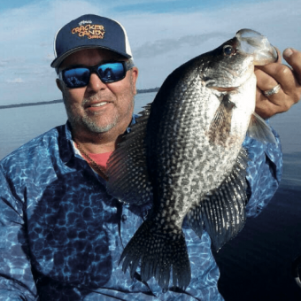 Brian Harford with a huge crappie from the St. Johns River, last month to enter your winner for this season’s Crappie Derby