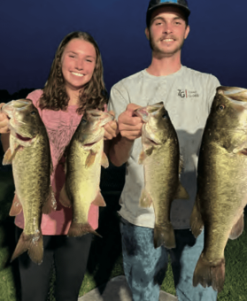 Lauren and Colton winners of the last Tuesday evening Jolly Gator Bass Series Event of this season..... including Big Bass