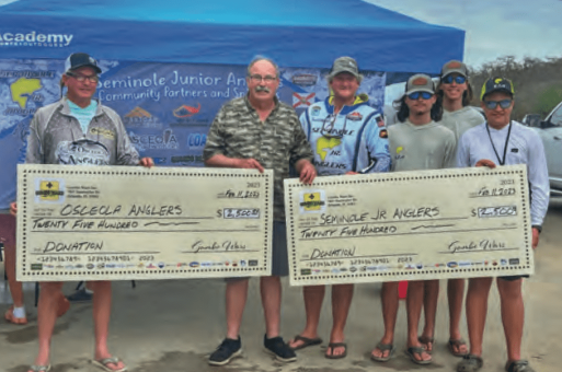 Gumbo Wars Inc. donated $2,500 each to Seminole Jr Anglers, Osceola Anglers and Teen Sportfishing Association at the Jr Anglers Fundraiser Tournament event hosted at Boattree in Sanford