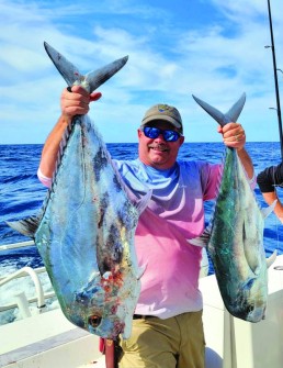 Curt Graber w/ two nice African Pompano, 55 miles offshore of Sarasota, tight lines!