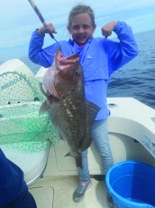 Allie Selvog, 7yo, 35 miles off Sarasota, with Capt. Arthur Schwartz (aka Grandad).