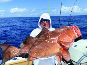 Larry Goerlitz, 85 miles offshore, caught this 34" fatty-Red Grouper.