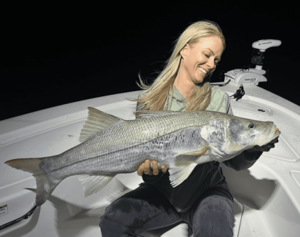 Amber Shields w/ a jumbo snook on the night bite in Everglades City!