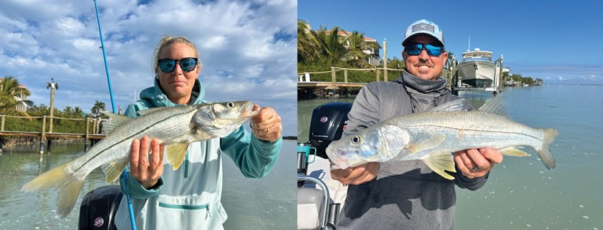John and Theresa Sbrana caught these nice snook in Blind Pass!