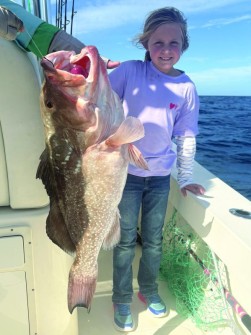 Allie Selvog, 8yo, eventually pulled in this grouper her same size off Sarasota.