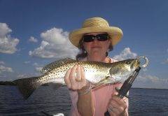 Pat Shannon of Lakeland shows off her 20" speckled Sea trout that was caught in Crystal River.