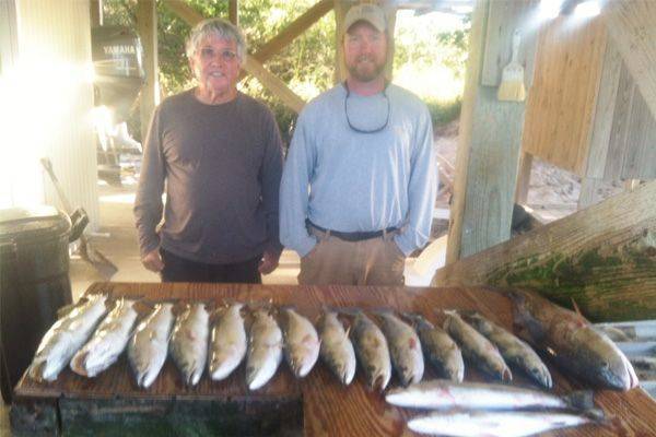 Luke Barker of Guntersville, AL and Gene Carr of Birmingham, AL caught limit of Trout and a barely-slot red on 12-9-1013.