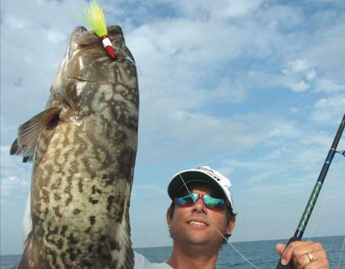 Captain Terry D. Lacoss deep jigged this 30-pound “Gold Coast” gag grouper with a 4-ounce led head jig and yellow bucktail.