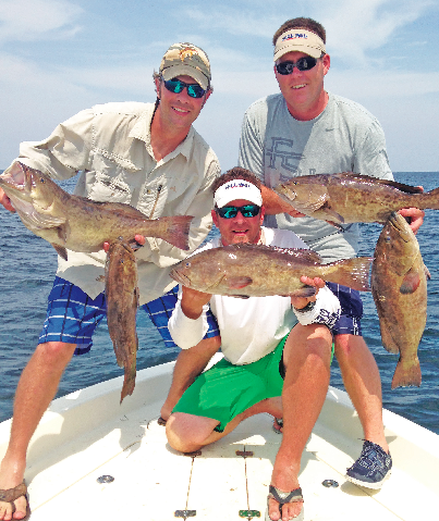 Liam Callaghan, Elkahan Gray and Kyle Malone with a Nearshore Grouper limit.