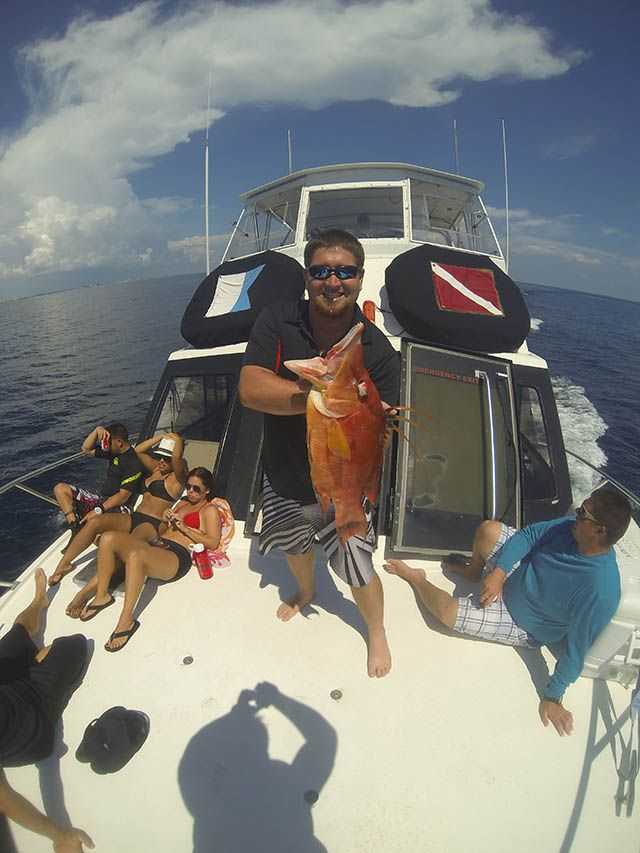 Dive forecaster Steve Wood with two hogfish speared on a recent dive trip. PHOTO COURTESY: Deep Six Dive & Watersports.