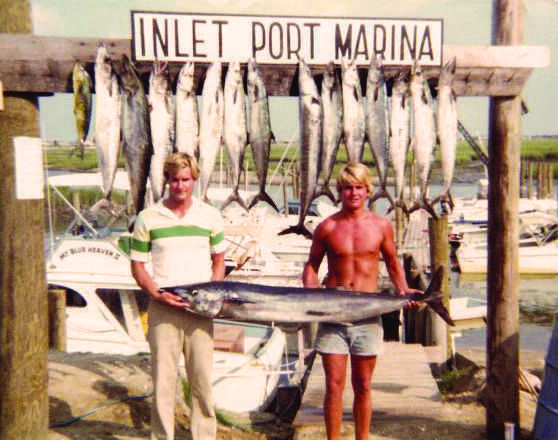 Tom Swatzel and his brother Tim at the Inlet Port Marina in 1979.