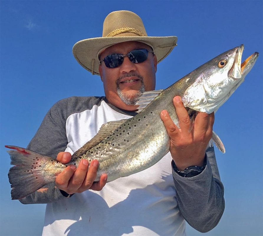 While inshore fishing with Captain Matt Williams of Miss Judy Charters Darren Lherisse Killeen Texas caught this mega spotted sea trout beauty!  