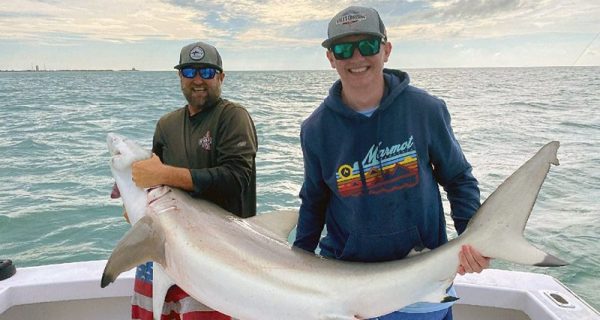 This healthy blacktip was caught aboard the Seas Fire while the winds blew during a recent shark fishing excursion.