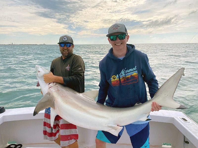 This healthy blacktip was caught aboard the Seas Fire while the winds blew during a recent shark fishing excursion.