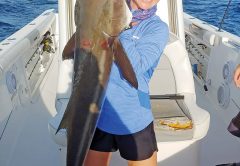 Ally Deming with her personal best cobia—48 in., 55 lbs.—hooked off Sebastian Inlet on the last drift of the day.