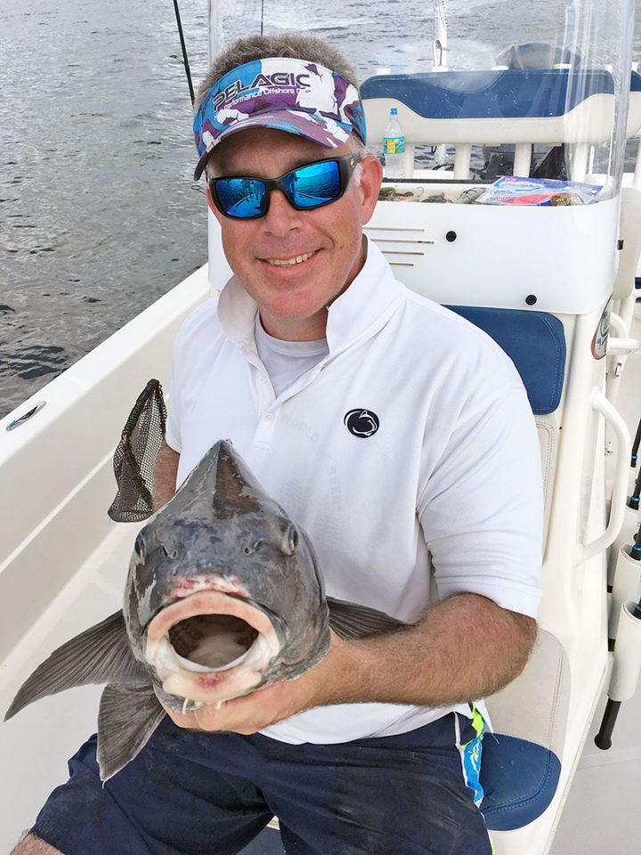 Black drum hold near docks, bridges, and rocky areas this month.