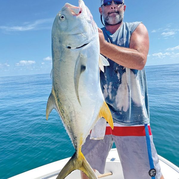 Tommy Miano hooked this 29-pound jack 14 miles off Cape Canaveral in 70 feet of water on light tackle with a 1-1/4 oz. buck tail and a live shrimp.