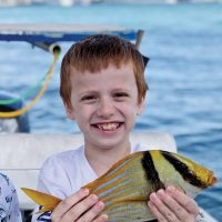 7 year old Frankie Prieto caught his first porkfish on a live shrimp.